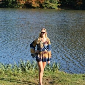 Blue & mustard colored romper